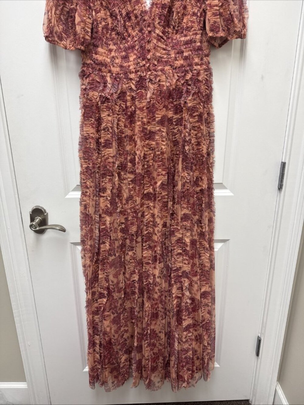 MAC DUGGAL Size 6 Orange Rose Floral 8013 V-Neck Ruffles Maxi Gown Dress NWT - Picture 10 of 15